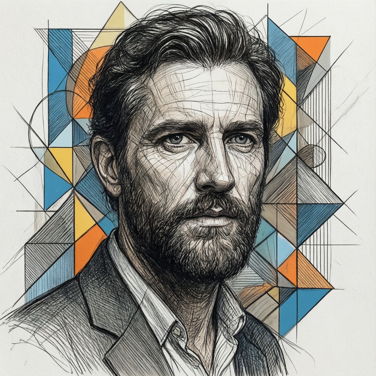 Damiano, geometric sketch, blue, HD Desktop Wallpaper