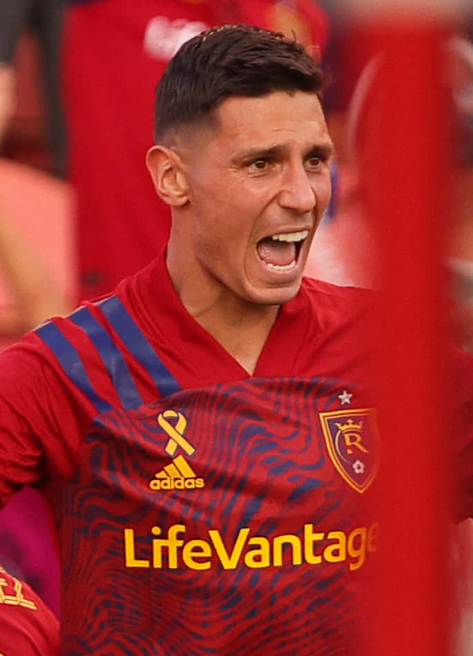 Damir Kreilach, red jersey, blue stripes, SD Phone Wallpaper
