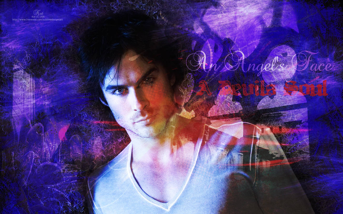Damon Salvatore, purple, red, HD Desktop Wallpaper