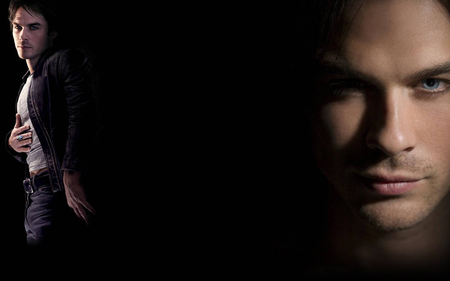 Damon Salvatore, blue eyes, dark jacket, HD Desktop Wallpaper
