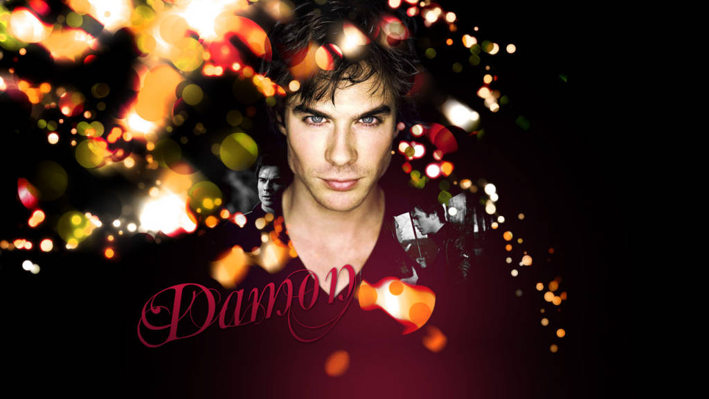 Damon Salvatore, glittery lights, intense blue eyes, SD Desktop Wallpaper