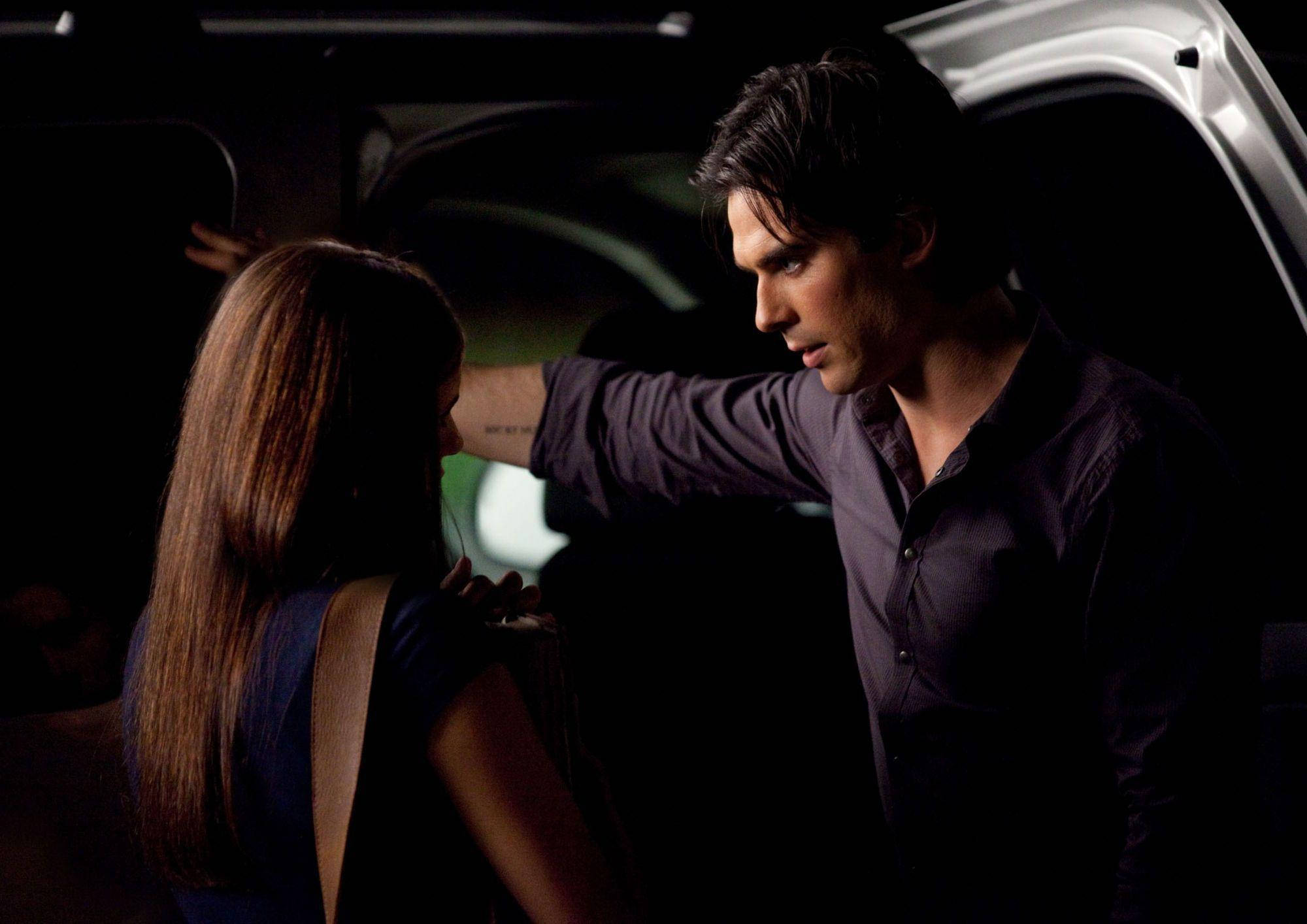 Damon Salvatore, night, car, Full HD Desktop Wallpaper