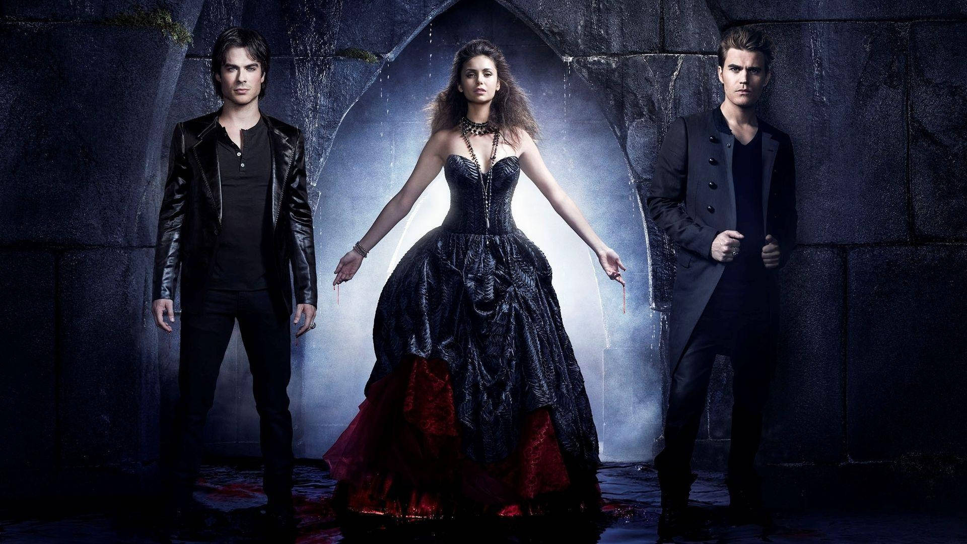 Damon Salvatore, black theme, stone archway, Full HD Desktop Wallpaper