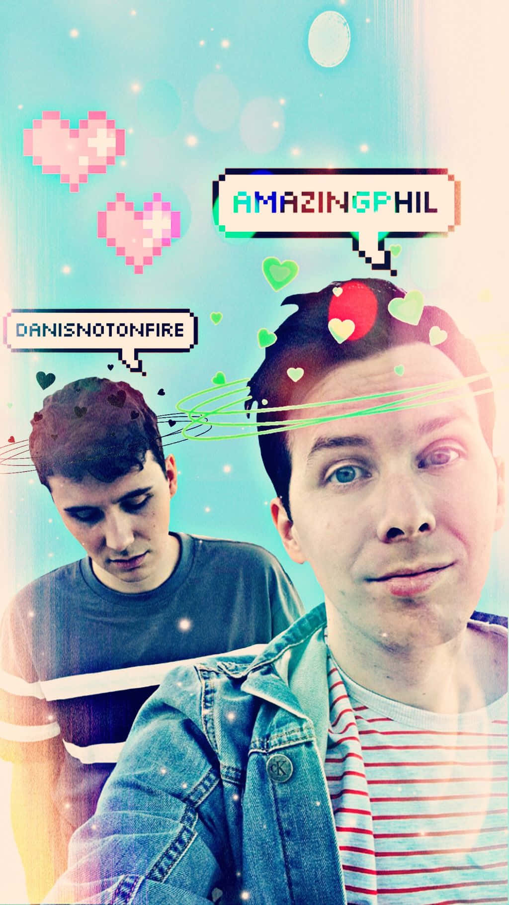 Dan and Phil, pixel hearts, speech bubbles, HD Phone Wallpaper