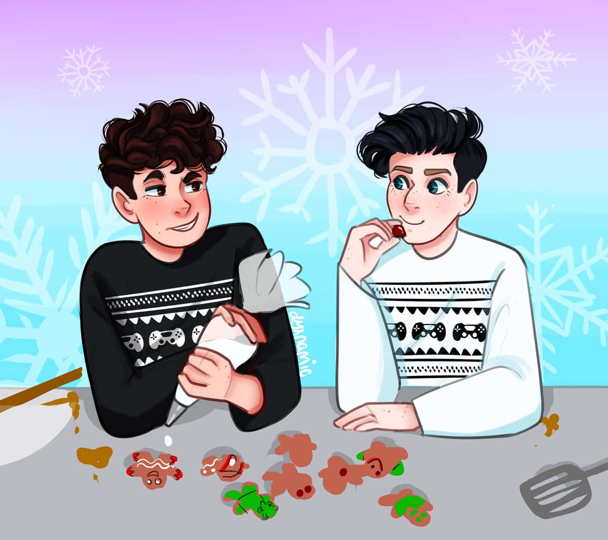 Dan and Phil, festive sweaters, gingerbread cookies, SD Desktop Wallpaper