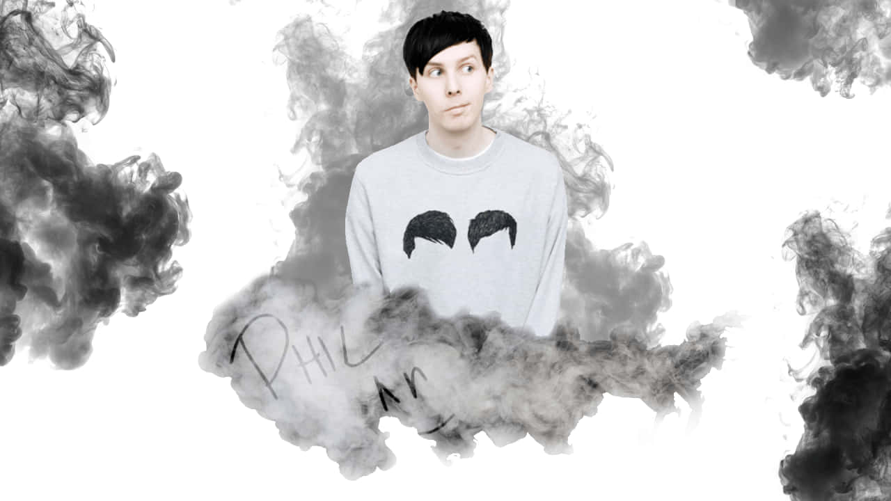 Dan and Phil, gray sweater, black hair graphic eyes, HD Desktop Wallpaper