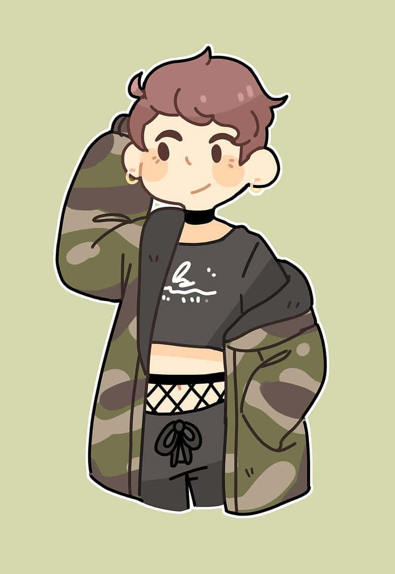 Dan and Phil, camo, anime-style, SD Phone Wallpaper