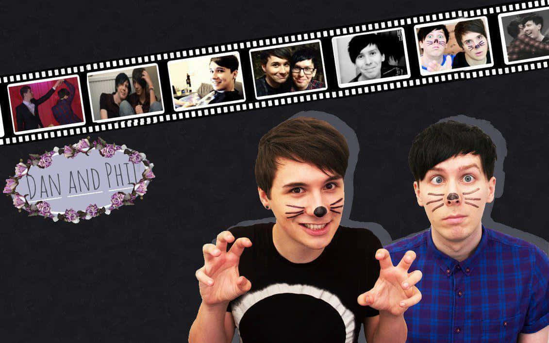 Dan and Phil, cat face paint, filmstrip, SD Desktop Wallpaper