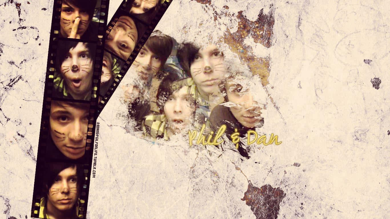 Dan and Phil, cat-faced selfies, film strip, HD Desktop Wallpaper