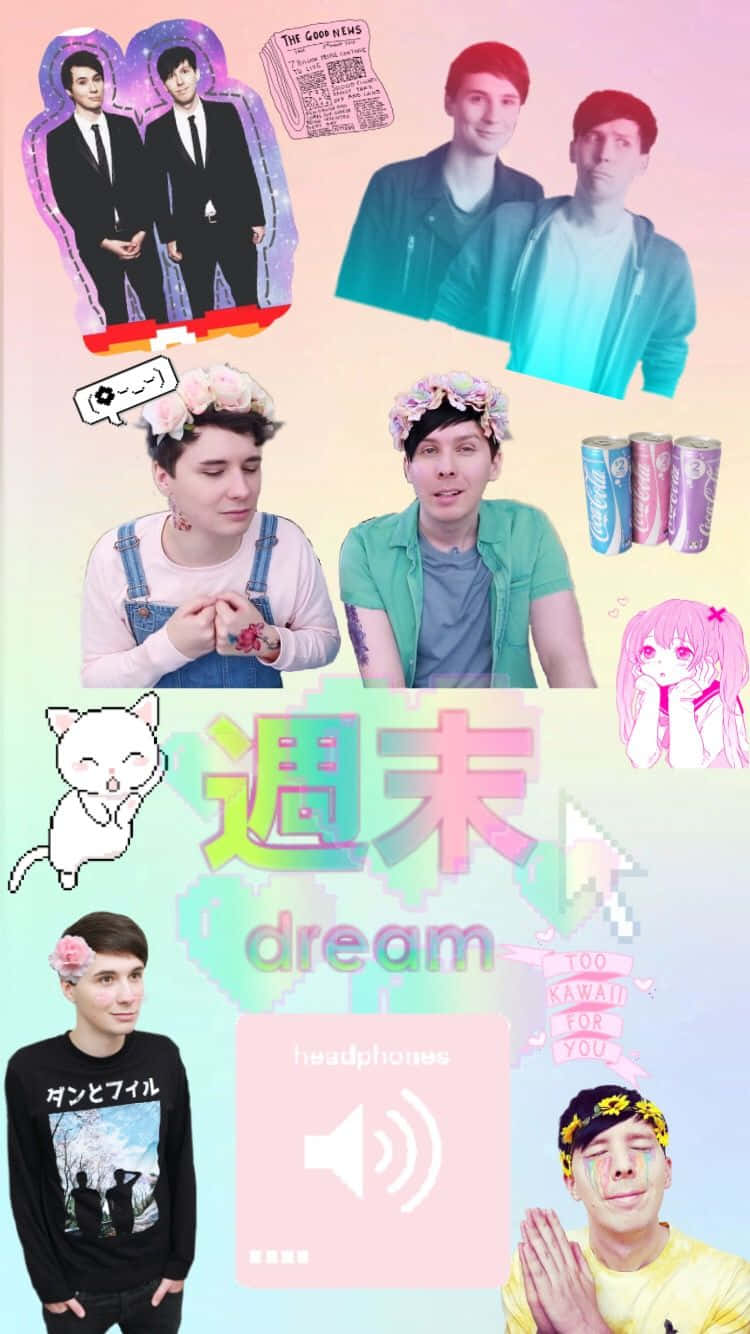 Dan and phil, pastel gradient background, kawaii text, HD Phone Wallpaper