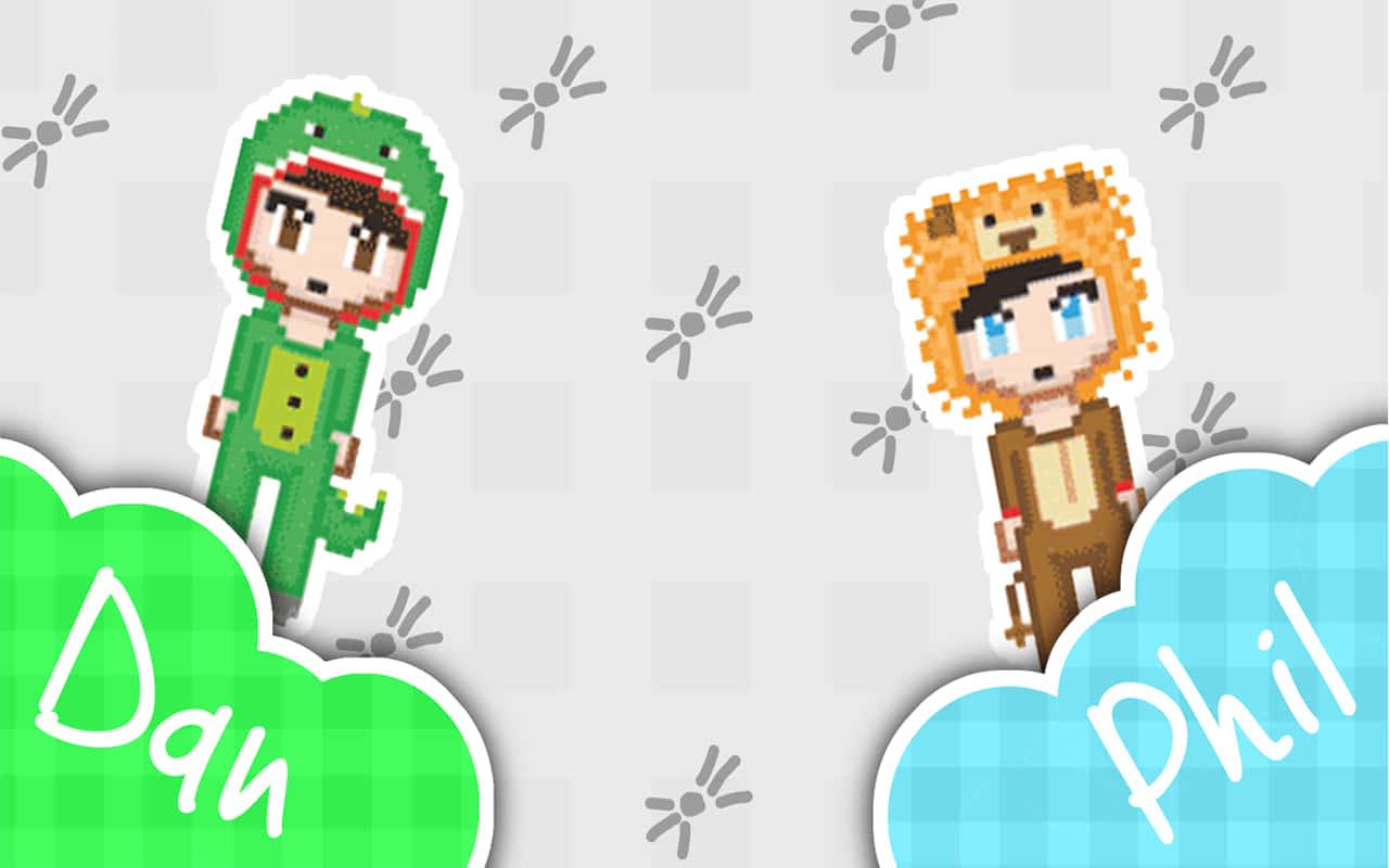 Dan and Phil, pixel art, animal costumes, HD Desktop Wallpaper