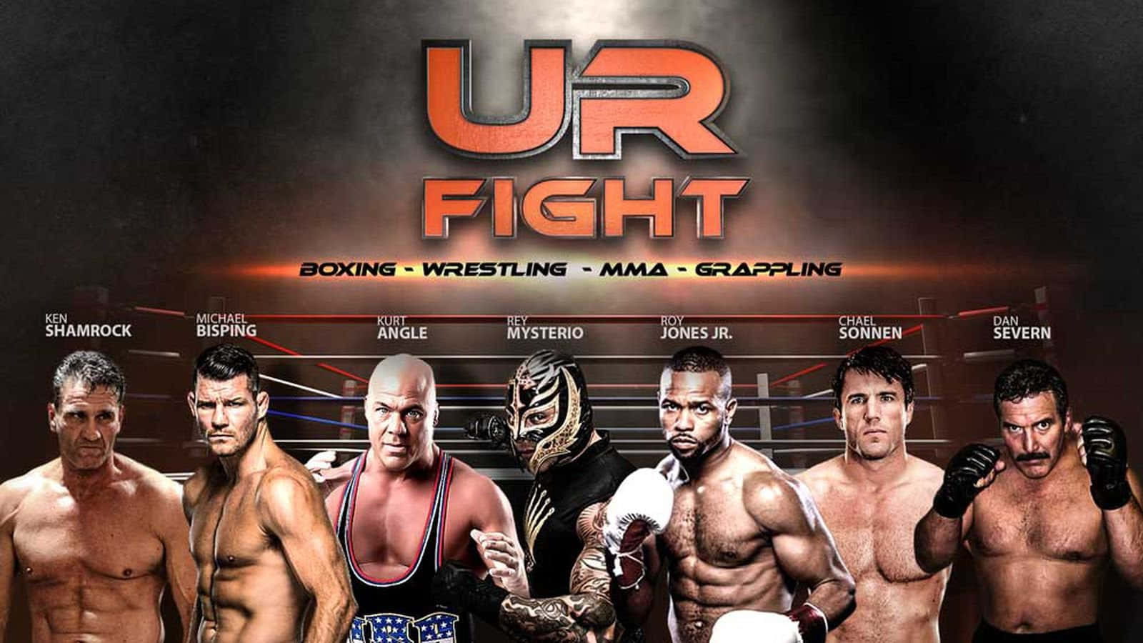 Dan Severn, boxing ring, glowing 'UR FIGHT' text, HD Desktop Wallpaper
