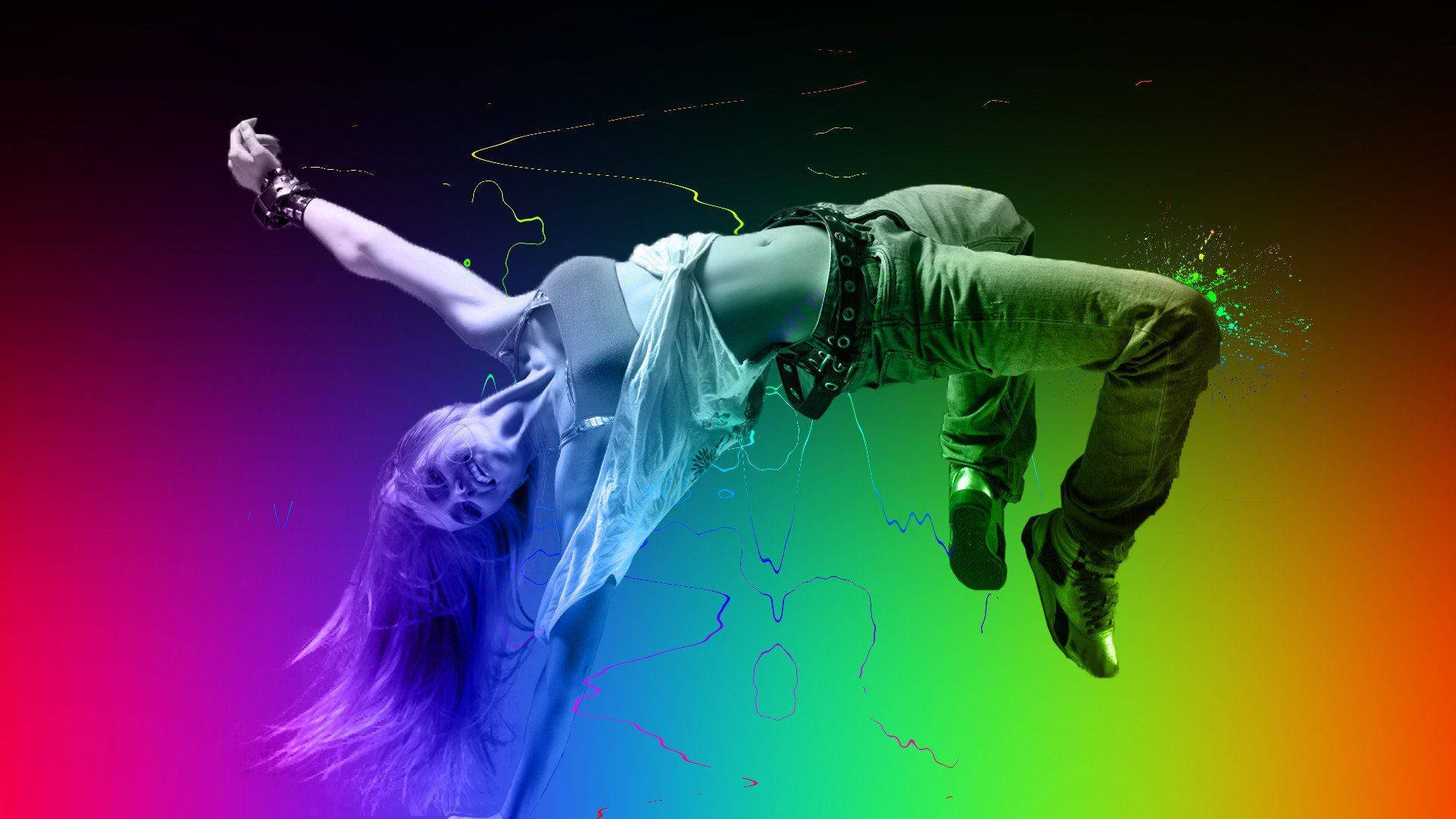 Rainbow Girl, vibrant rainbow gradient, glowing neon streaks, Full HD Desktop Wallpaper
