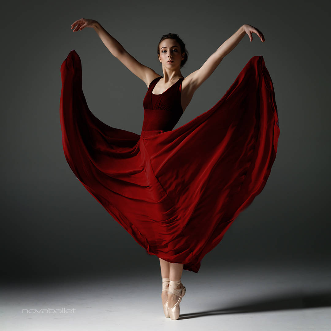 dance pose, ballerina, red dress, SD Desktop Wallpaper