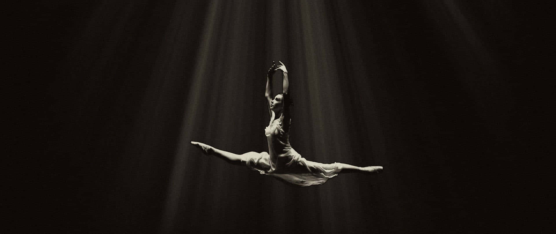 ballerina dancer, mid air leap, dramatic spotlight beams, Full HD Desktop Wallpaper