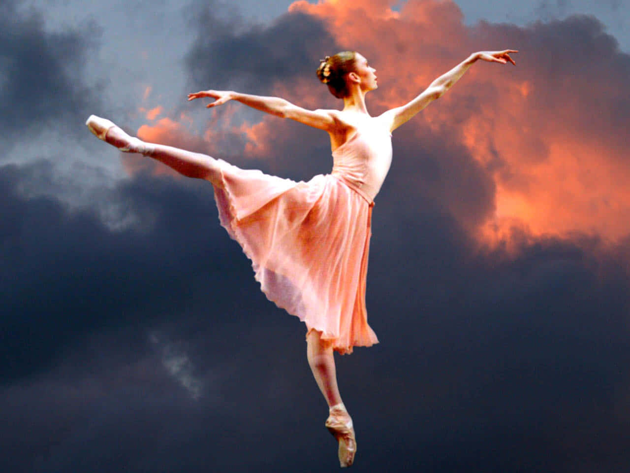 ballerina dancer, pink tutu, sunset sky, HD Desktop Wallpaper