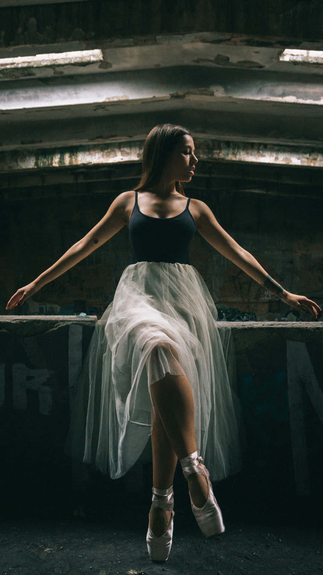 ballerina, white tutu, black leotard, Full HD Phone Wallpaper