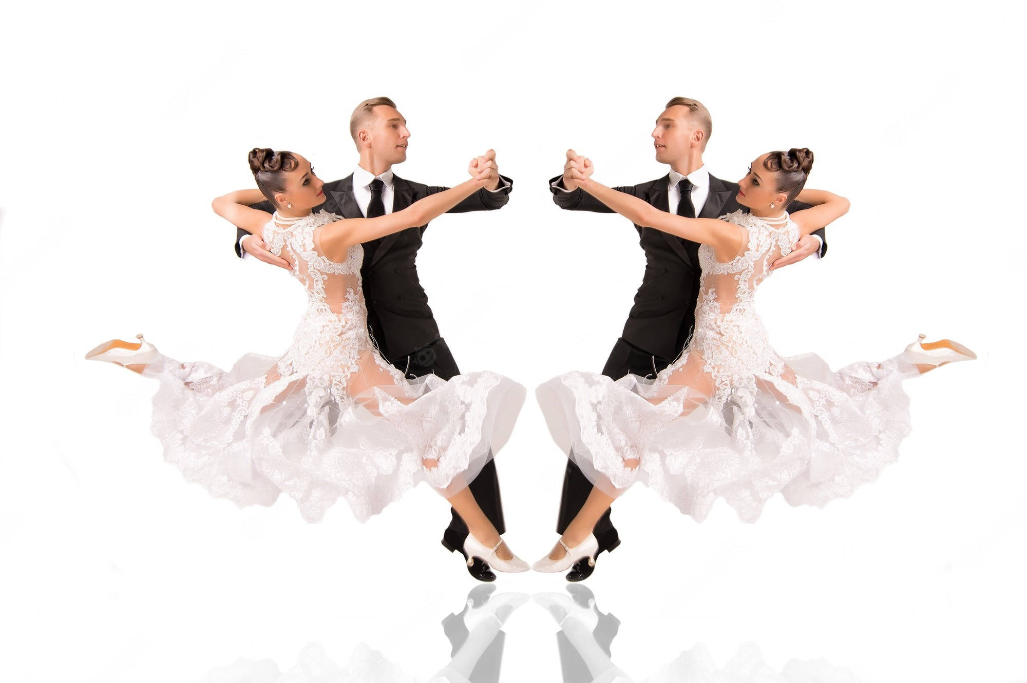 couple slow fox dance pose, ballroom dance couple, elegant white and black attire, Full HD Desktop Wallpaper