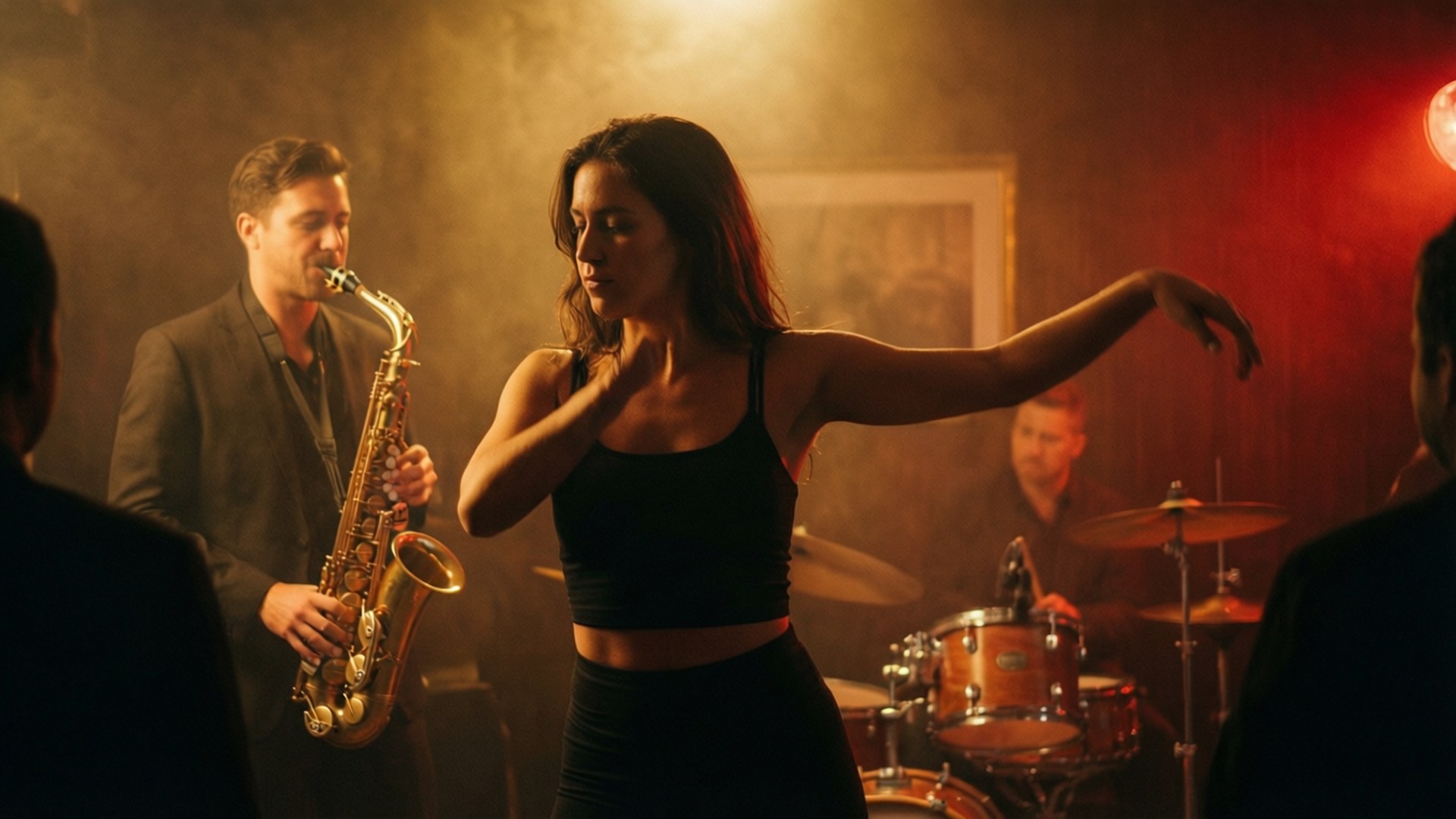 jazz club, saxophonist, warm stage lights, Full HD Desktop Wallpaper