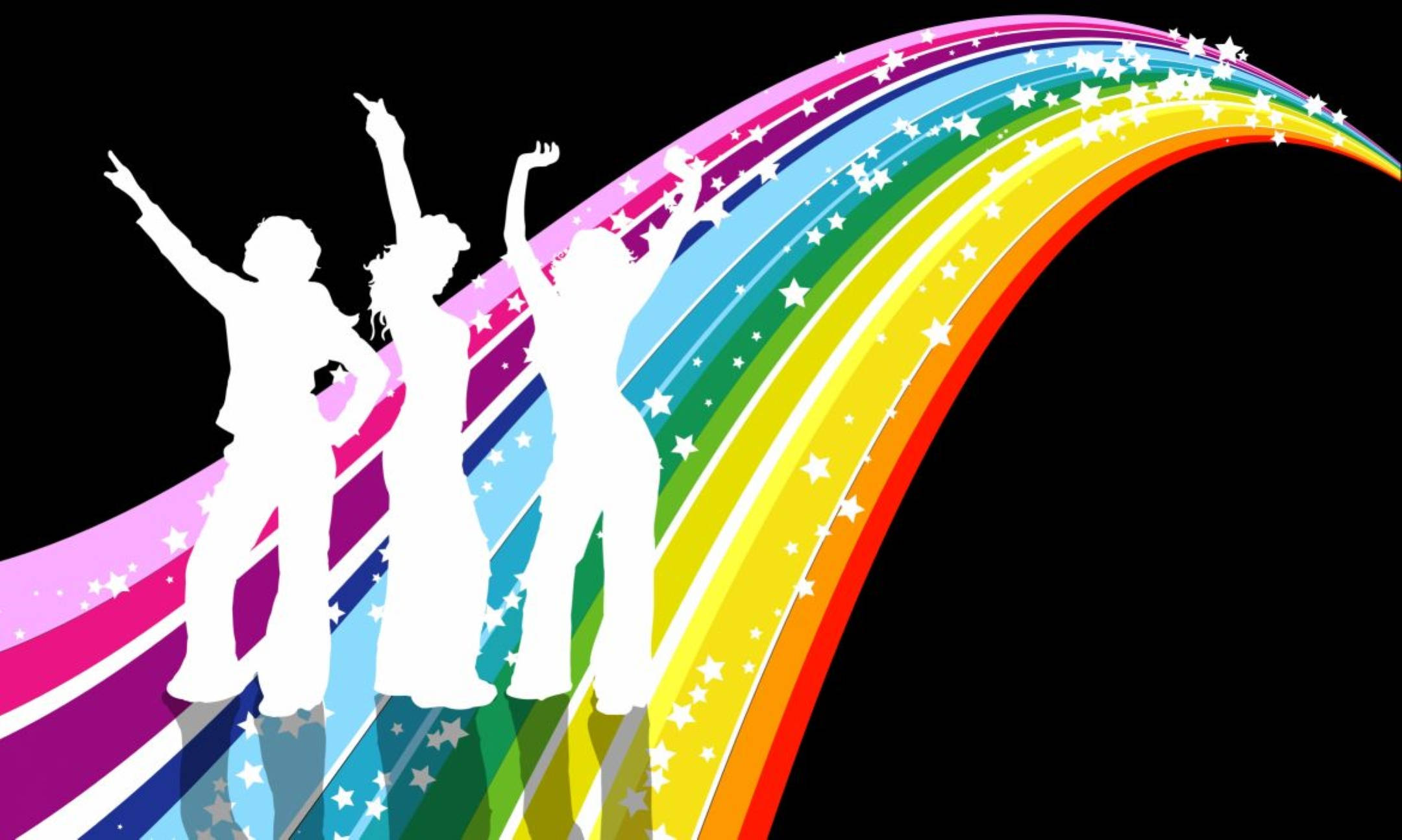 rainbow, stars, black background, Full HD Desktop Wallpaper