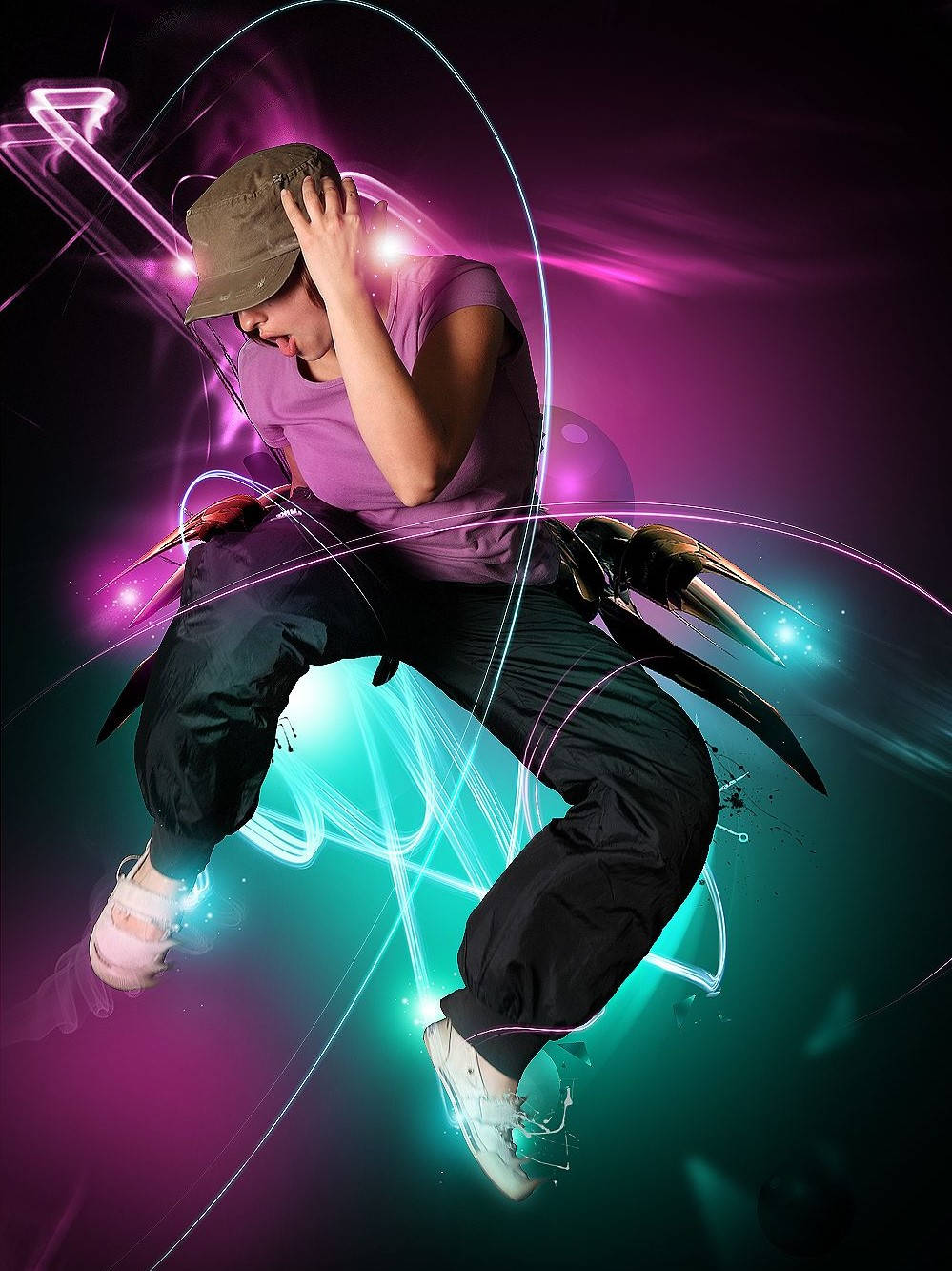 woman hip hop dance, neon trails, electric light effects, HD Phone Wallpaper