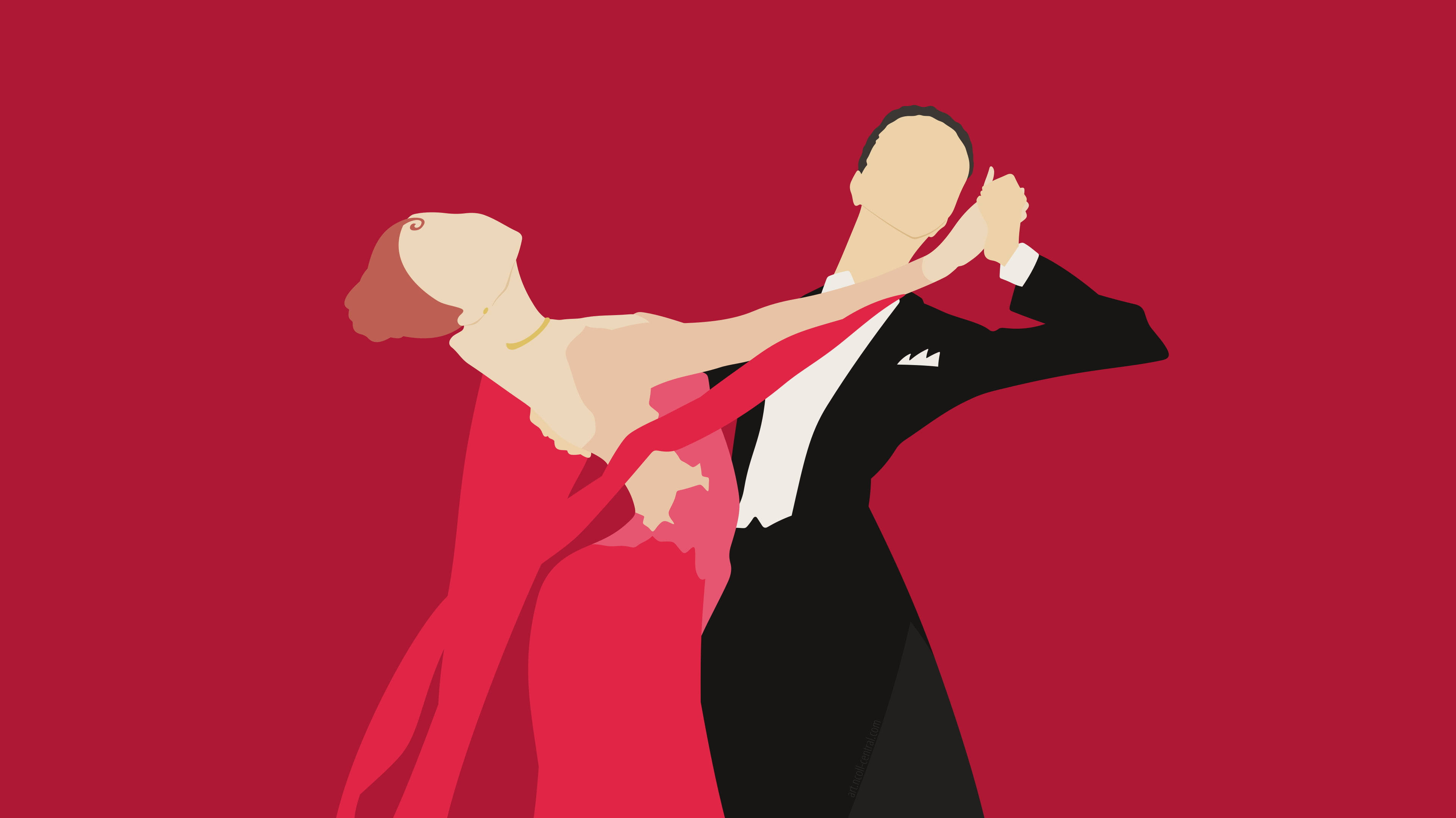 ballroom dance, formal wear, solid red background, 4K Desktop Wallpaper