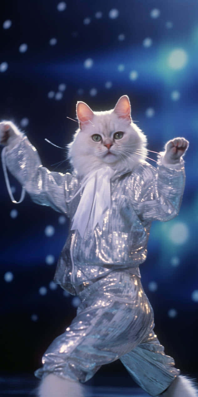 Dancing Catin, shiny silver sequined outfit, sparkling blue stage backdrop, SD Phone Wallpaper
