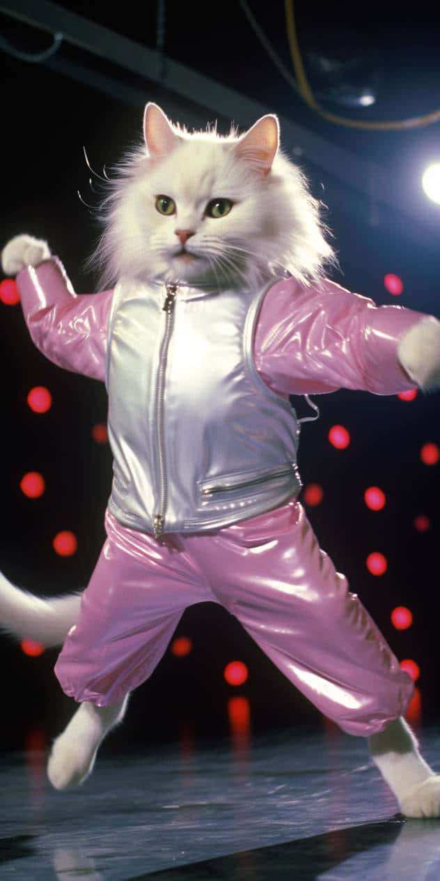 Dancing Cat, pink outfit, shiny pink and silver outfit, SD Phone Wallpaper