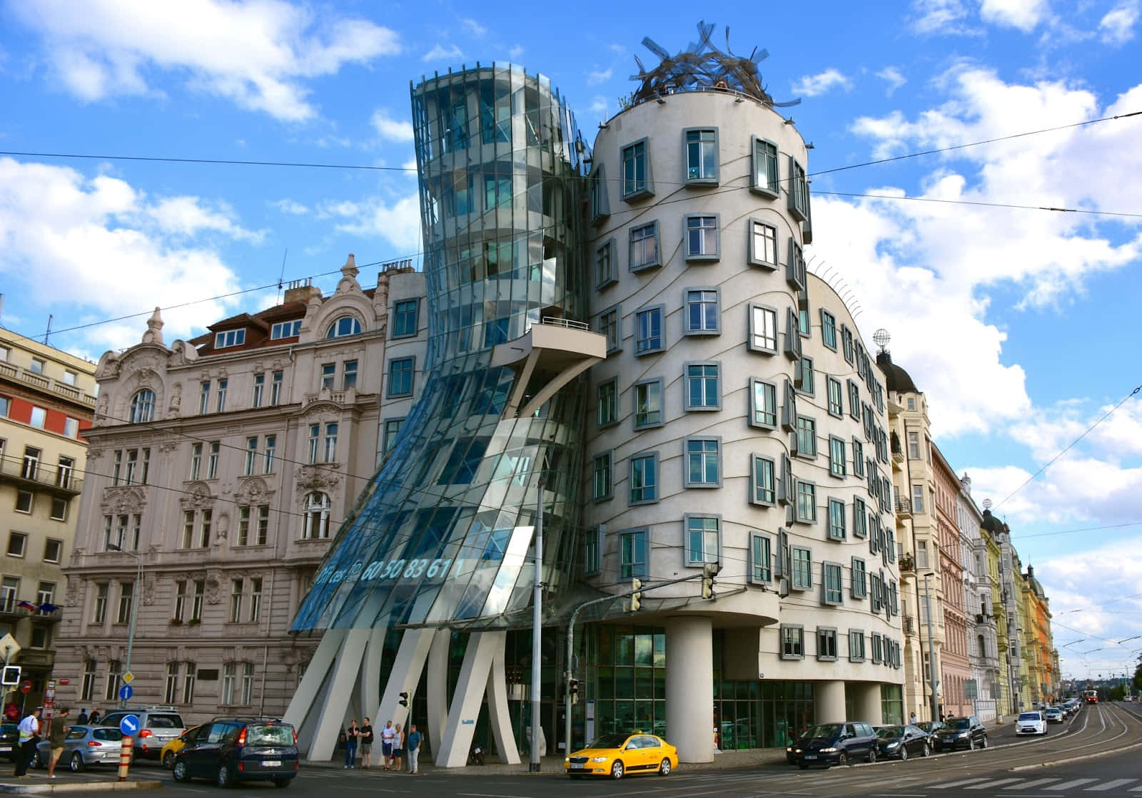 Dancing House, glass, white building, HD Desktop Wallpaper