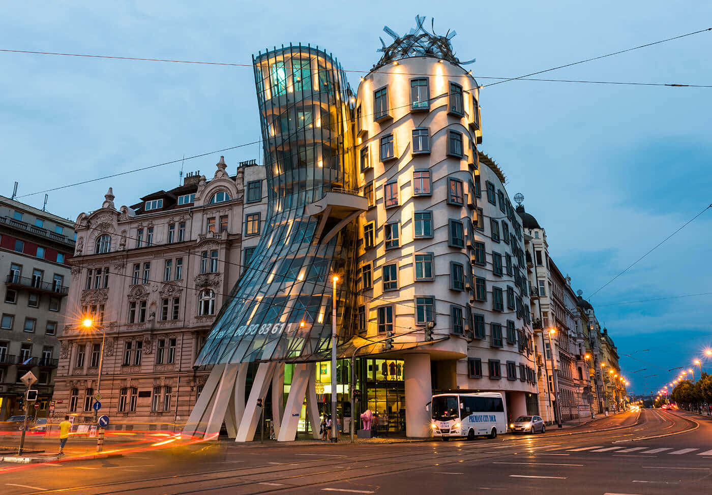 Dancing House, twisted glass, white facade, HD Desktop Wallpaper