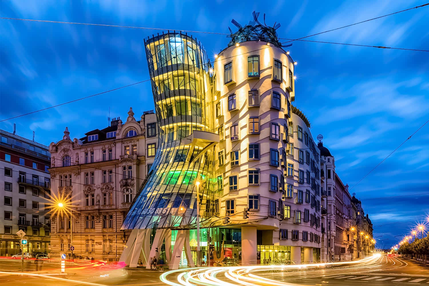 Dancing House, long exposure, twilight sky, HD Desktop Wallpaper