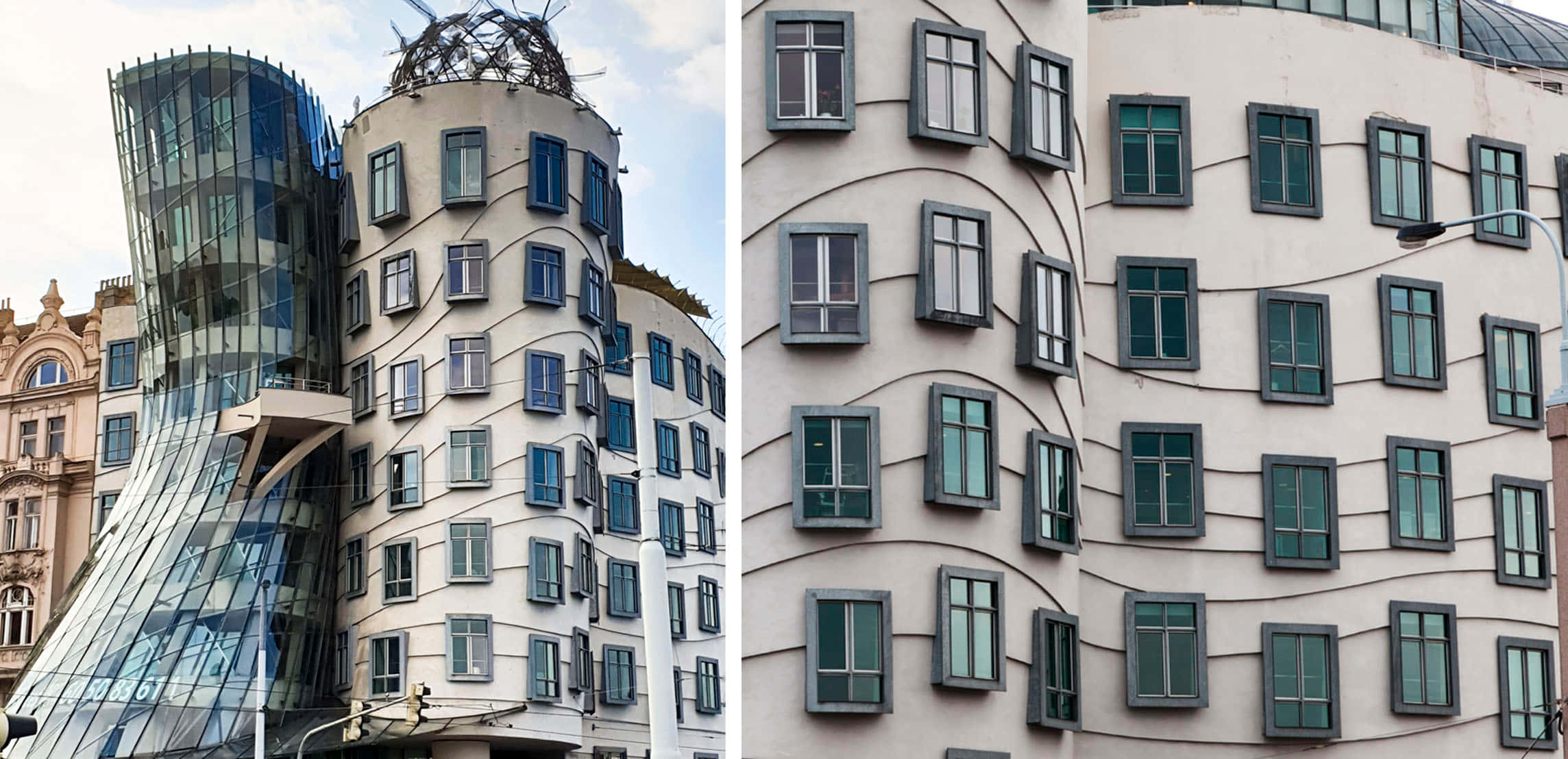Dancing House, wavy glass, white building, Full HD Desktop Wallpaper