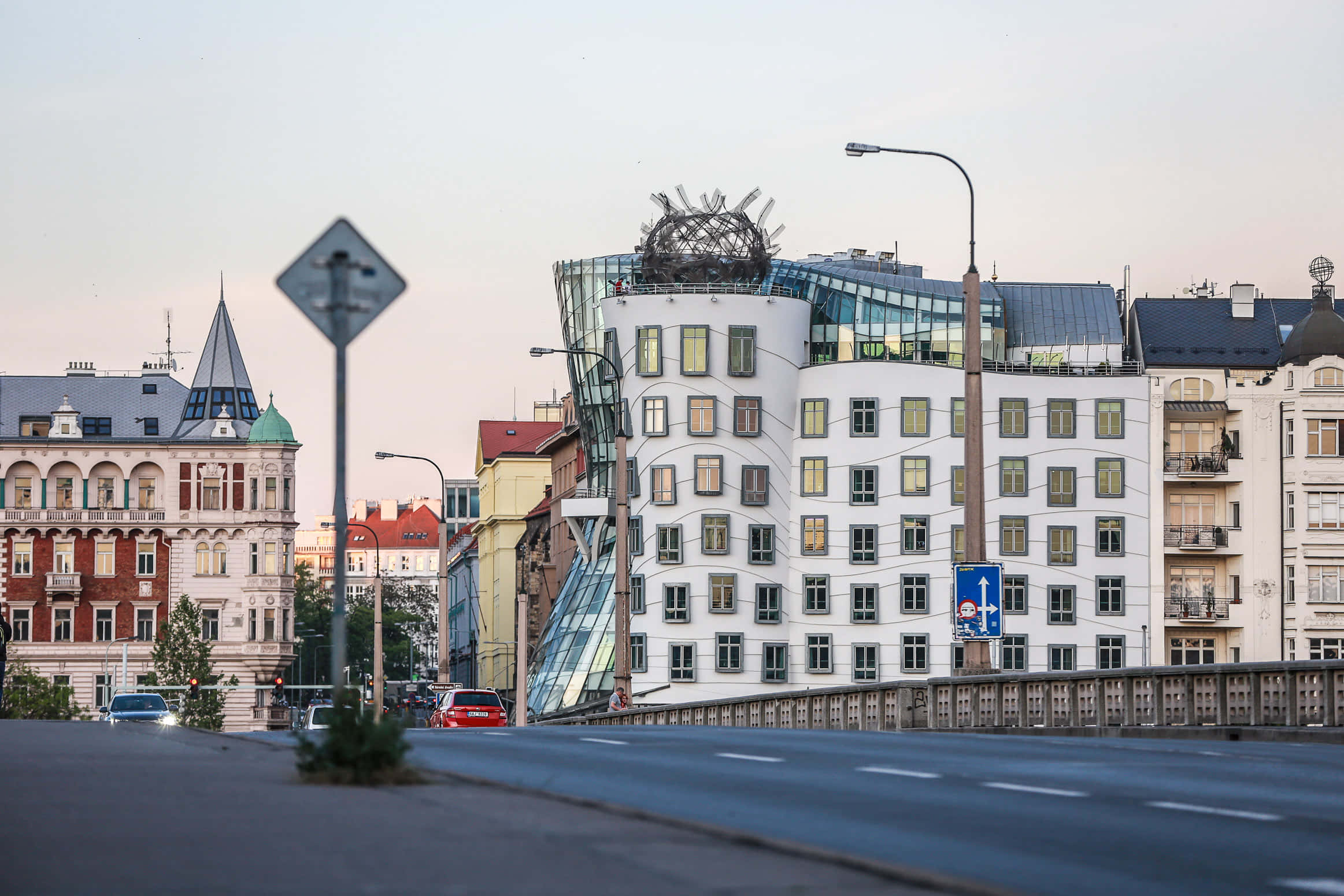 Dancing House, white building, glass facade, Full HD Desktop Wallpaper