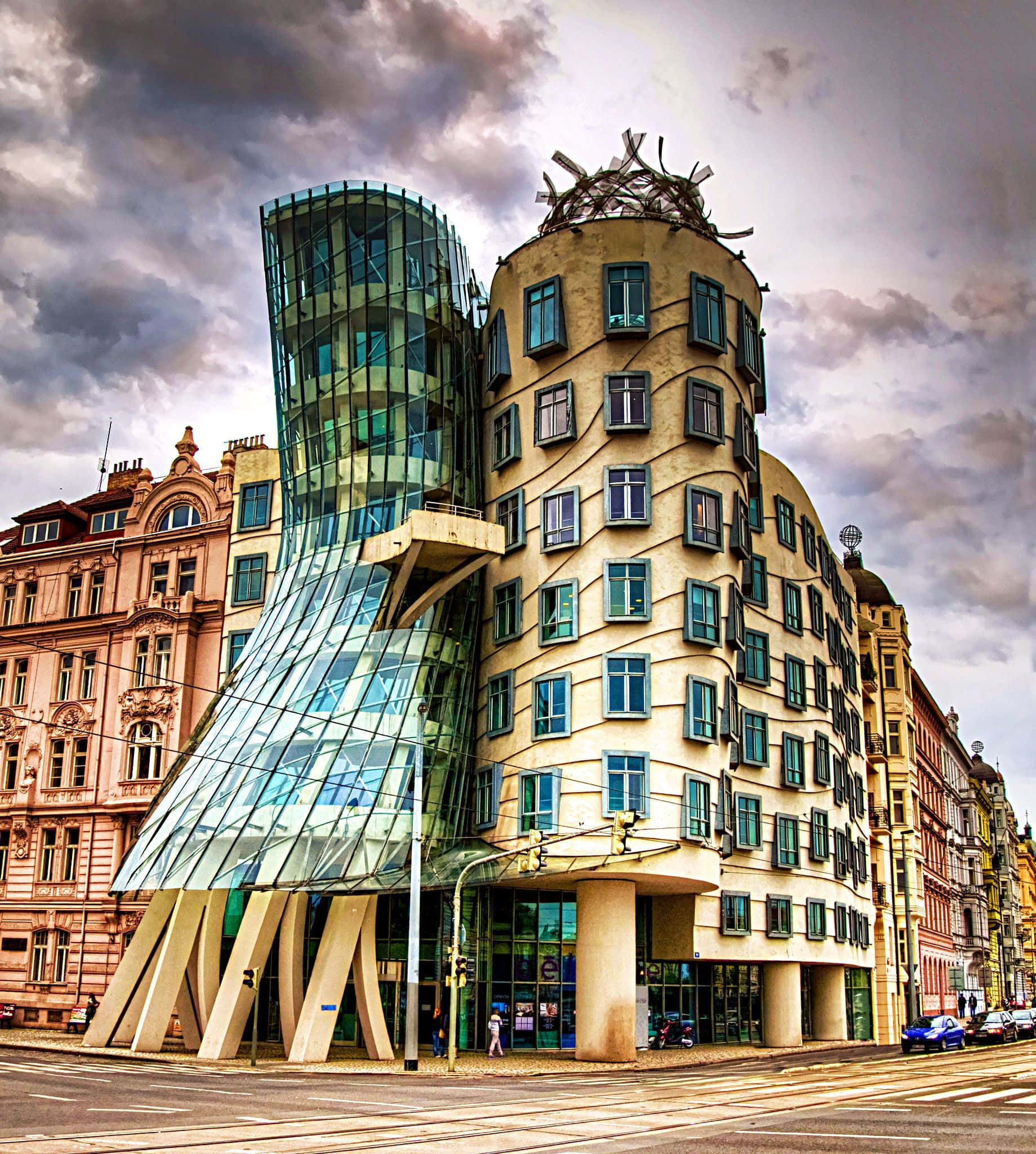 Dancing House, glass, concrete, Full HD Phone Wallpaper