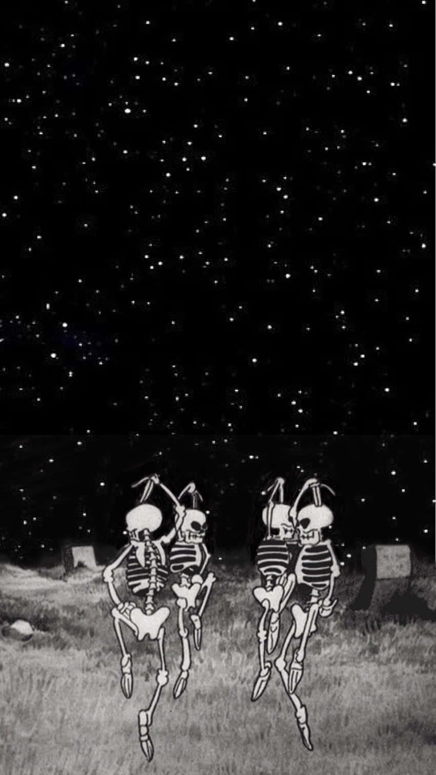 skeletons, dancing, starry night sky, HD Phone Wallpaper