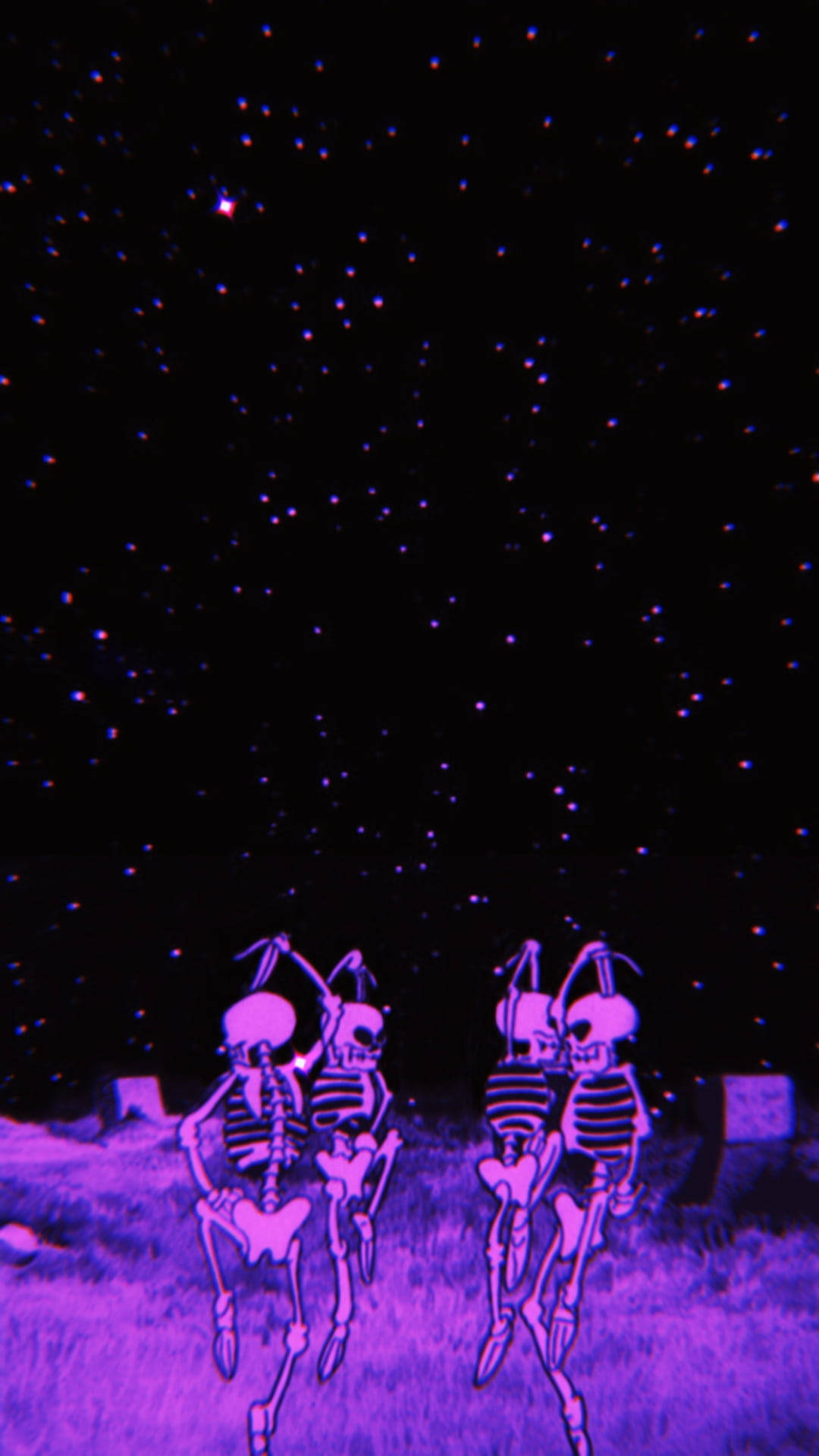 purple dance group skeleton aesthetic, glowing purple skeletons, starry night sky, Full HD Phone Wallpaper