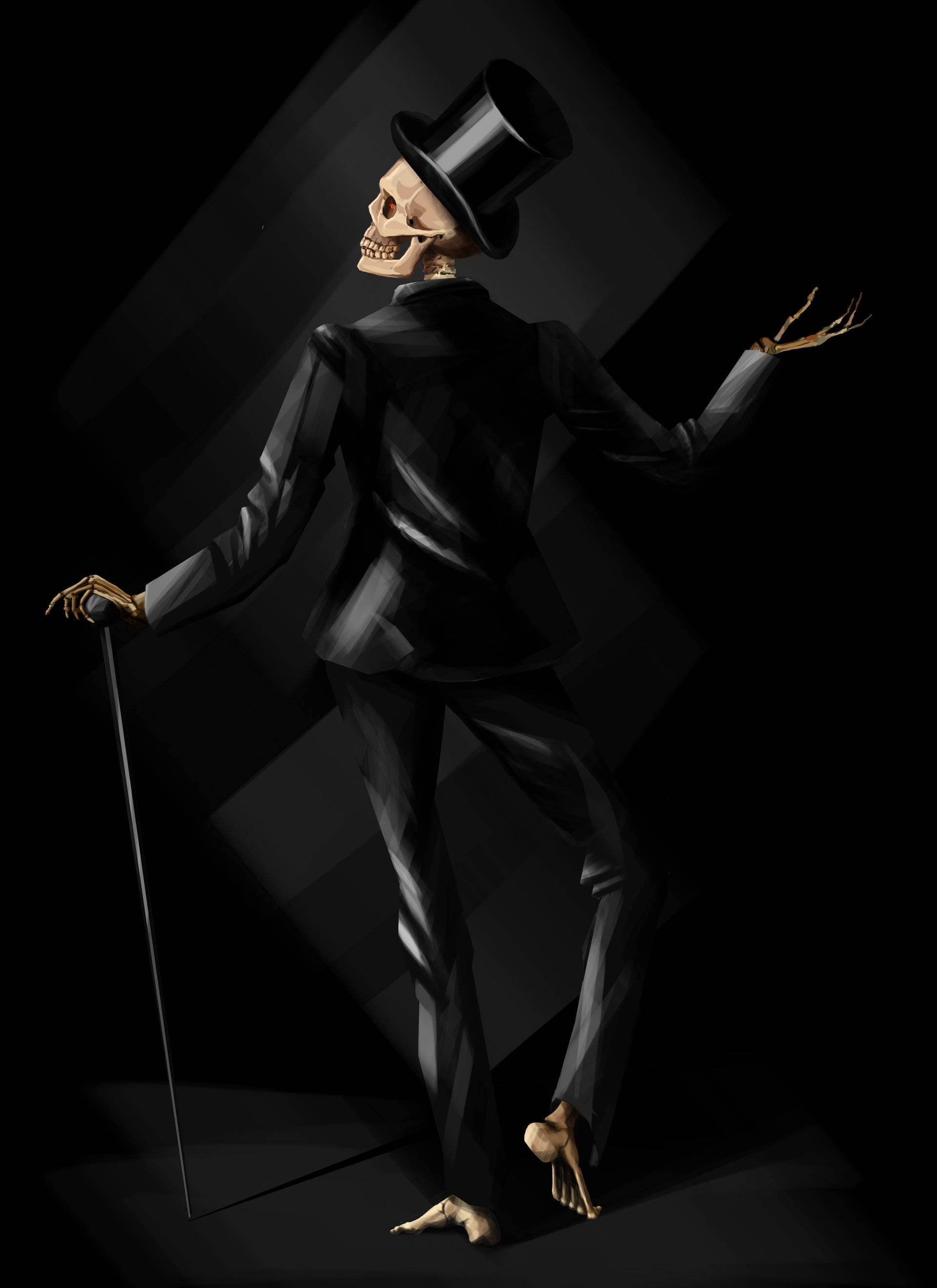 skeleton, black suit, top hat, 2K Phone Wallpaper