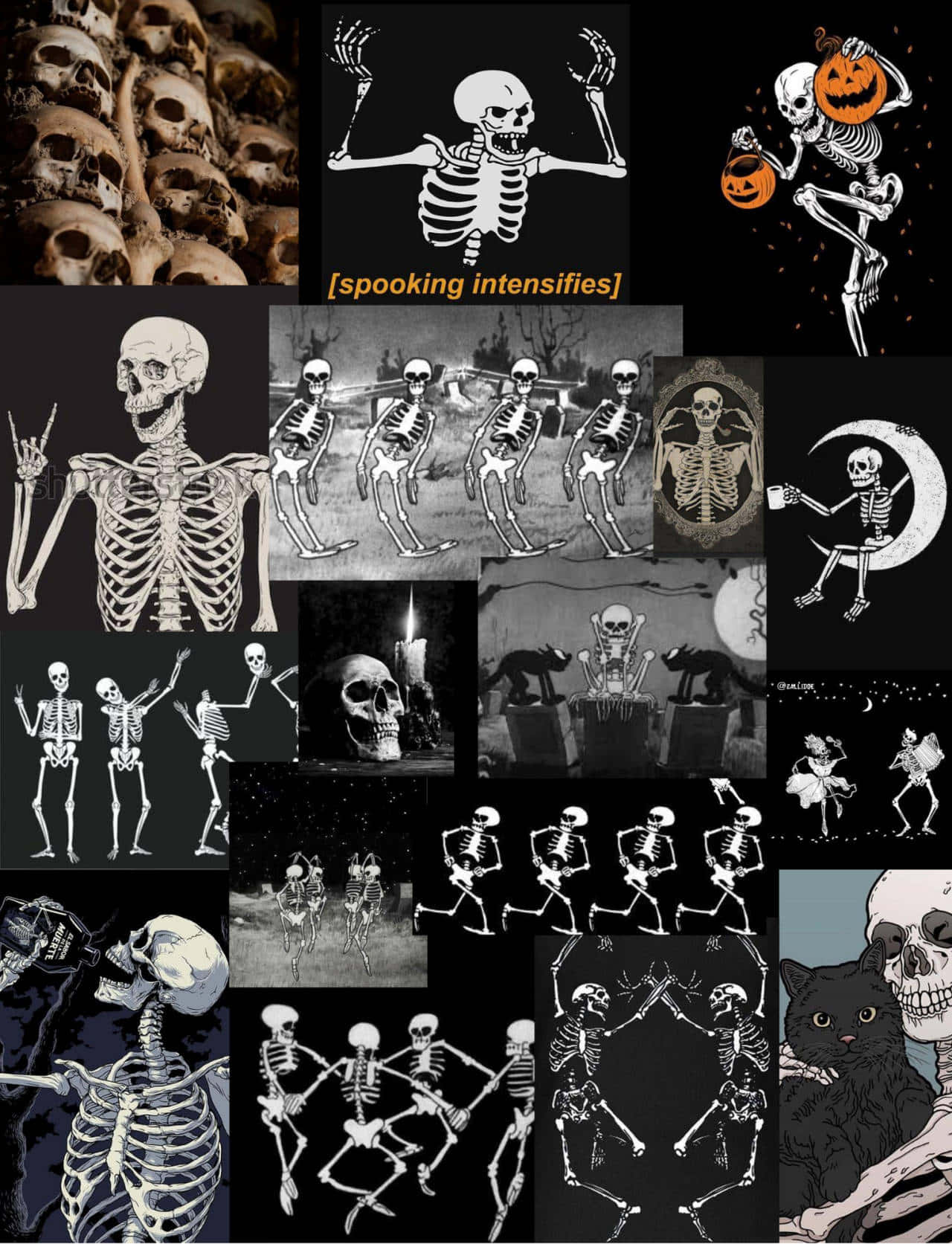 dancing skeleton, Halloween poses, skulls candles, HD Phone Wallpaper