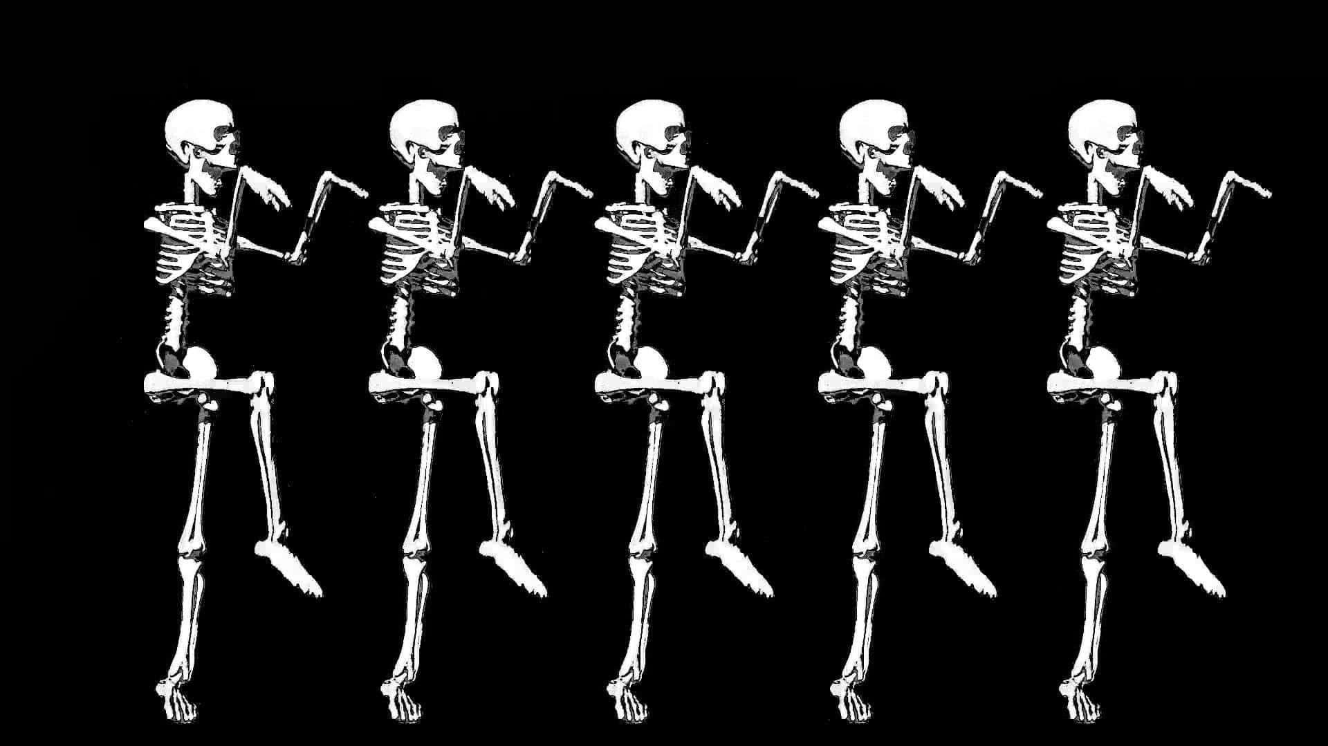 dancing skeletons silhouette, white skeletons, synchronized dance pose, Full HD Desktop Wallpaper