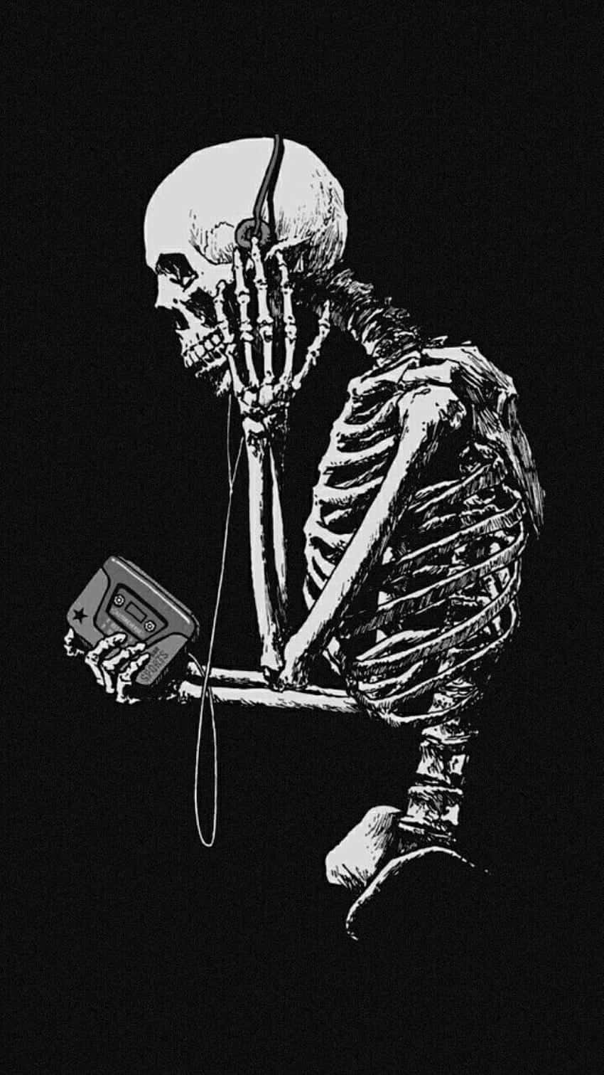 Contemplative Skeleton, cassette player, headphones, HD Phone Wallpaper