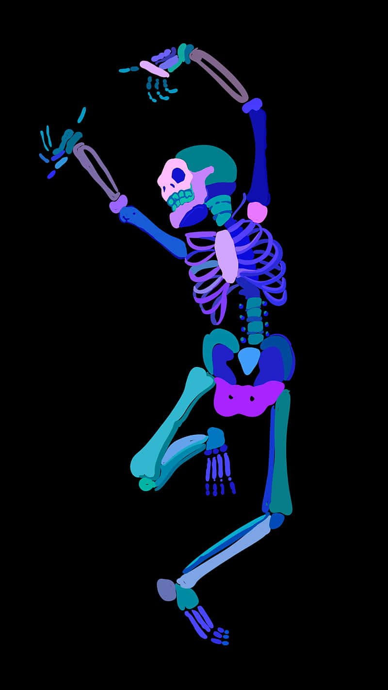 vibrant dancing skeleton, neon skeleton, black background, HD Phone Wallpaper