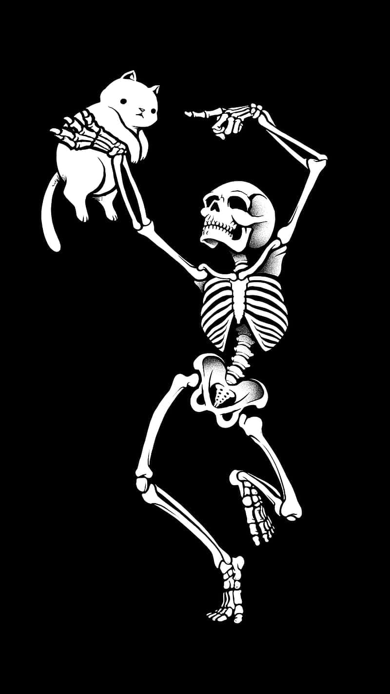 Dancing Skeleton, skeleton cat, black background, HD Phone Wallpaper