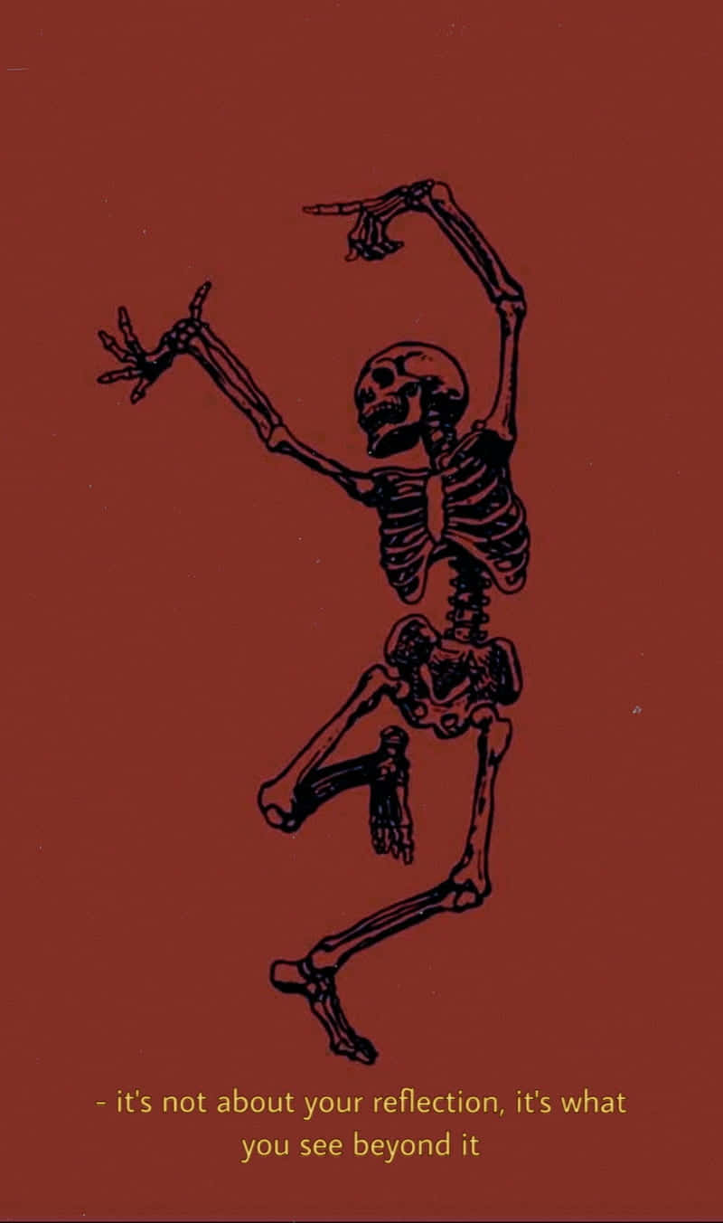 dancing skeleton, black line drawing, rust red background, HD Phone Wallpaper