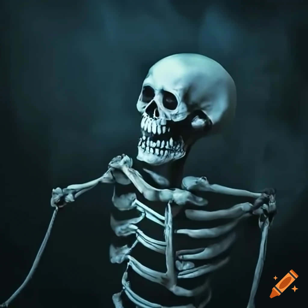 Dancing Skeleton, blue tint, dark smoky background, SD Desktop Wallpaper