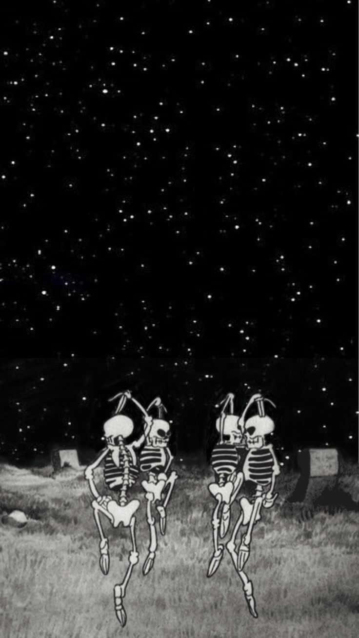 dancing skeletons, grassy graveyard, starry night sky, HD Phone Wallpaper