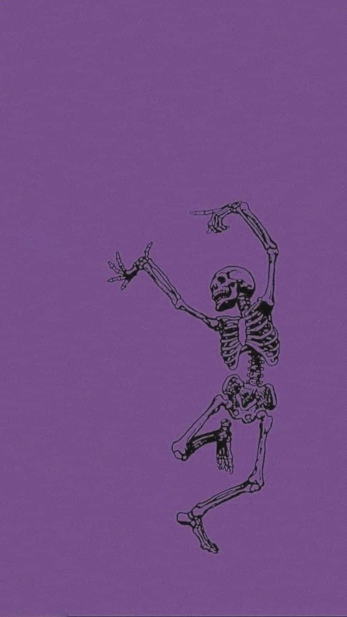 purple skeleton, dancing skeleton, black line drawing, SD Phone Wallpaper