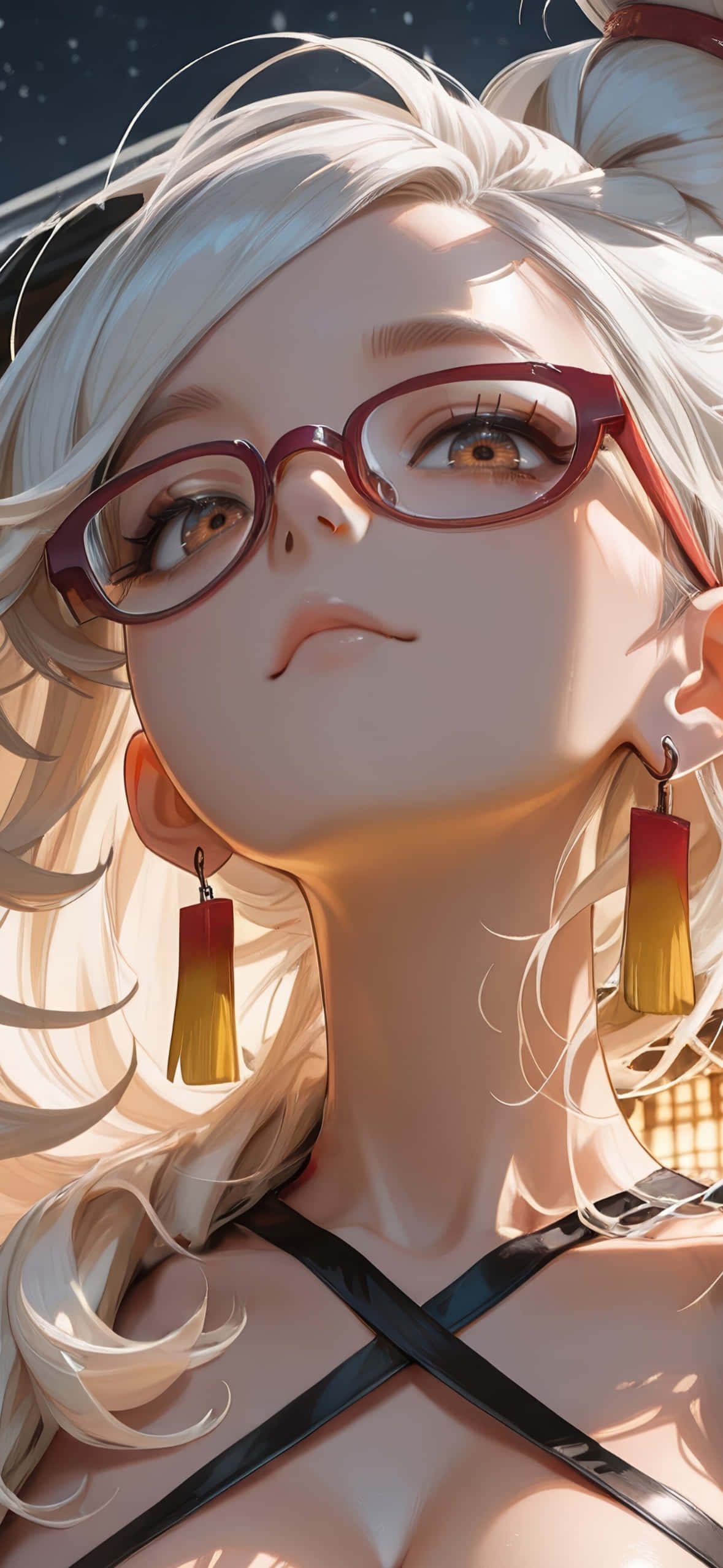 Dandadan, platinum blonde hair, red glasses, Full HD Phone Wallpaper