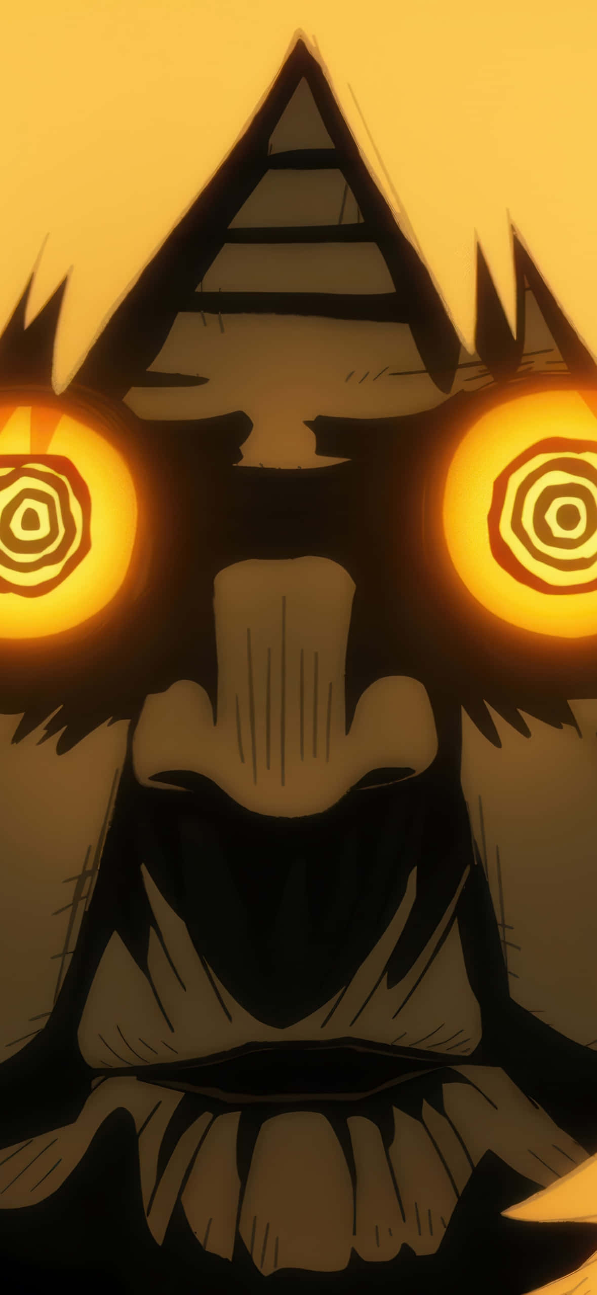 Dandadan, anime-style creature, glowing spiral eyes, Full HD Phone Wallpaper