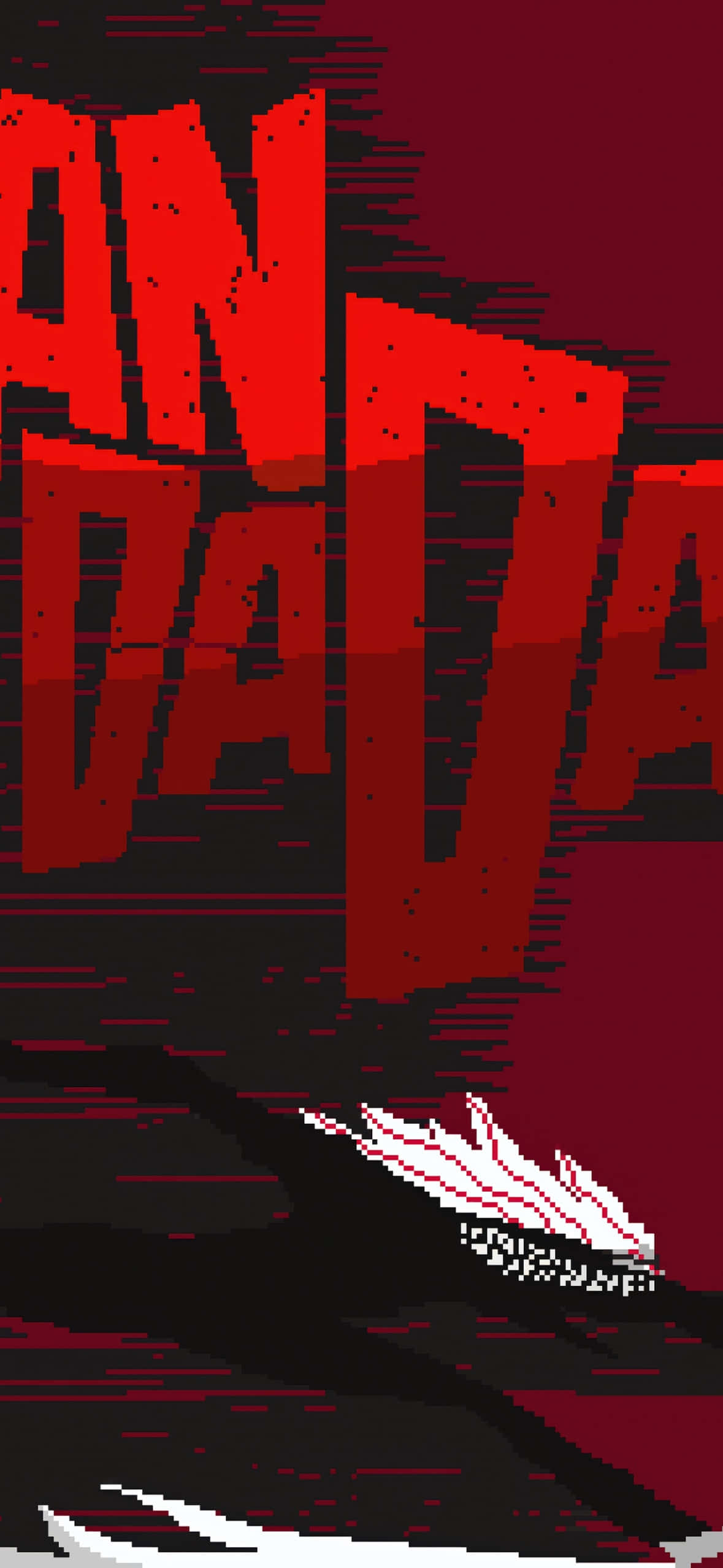 Dandadan, iPhone, red pixelated text, Full HD Phone Wallpaper