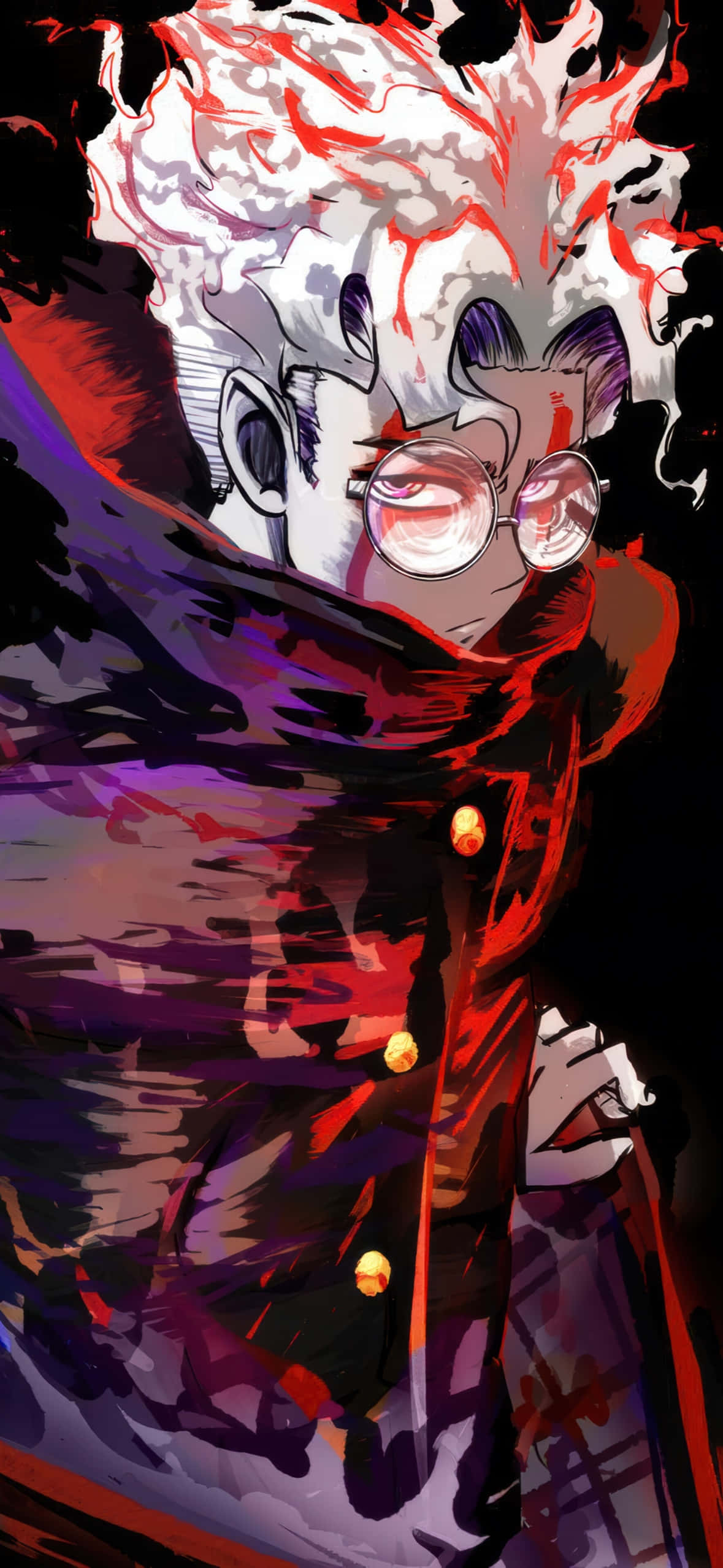 Dandadan, anime character, wild white hair streaked in red, Full HD Phone Wallpaper